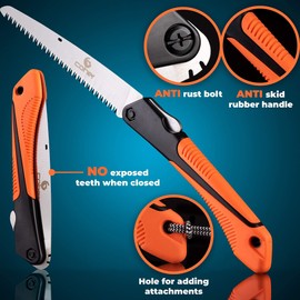 coher Folding Hand Saw for Tree Pruning, Camping, Gardening, Hunting. Cutting Wood, PVC, Bone with Ergonomic Handle Design