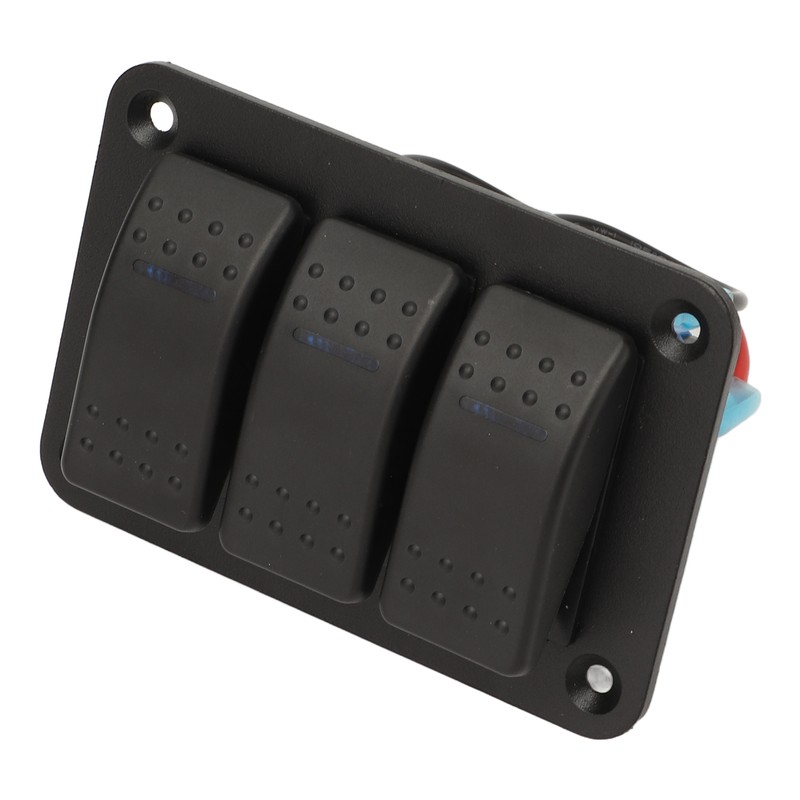 3 Gang Rocker Switch Panel IP65 Waterproof DC12‑24V Blue Light