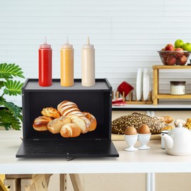 PARAISODOS Bread Box for Kitchen Countertop, Wooden Bread Storage Container for Homemade Bread, Large Capacity Bread Holder Bin Organizer for Kitchen Counter Corner, Cabinet, Pantry, Cupboard(Black)