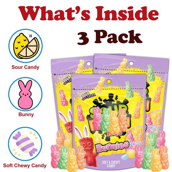 ZompoZ SourPatch Bunny Candy, 3 Pack Easter Bunnies Bulk Easter