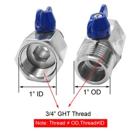 BesNPT Heavy Duty 3/4 Inch Stainless Steel Garden Hose Shut Off Valve 3/4"GHT Male to 3/4"GHT Female Connector