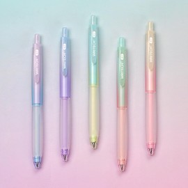 WRITECH Retractable Gel Ink Pens: 0.7mm Fine Point Black-Ink Aesthetic Gradient Color Barrel Soft Grip Medium Point Pen 5ct with 5 Refills for Journaling Smooth Writing Quick-dry No Bleed