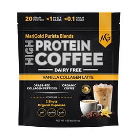 MariGold MariGold High Protein Collagen Coffee - Vanilla Collagen Latte, Dairy Free, 20g Grass-Fed Type I & III Collagen Peptides, Energy Boost, 2 Shots Organic Espresso, Non-GMO, 1 Lb Bag, 15 Servings