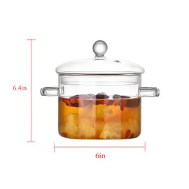 1.5L Glass Saucepan, Clear Heat Resistant Glass Cooking Pot, The Best Handmade Glass Cookware Set Cooktop Safe for Pasta Noodle, Soup, Milk