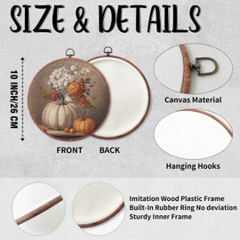 10" Retro Fall Framed Canvas Wall Art - Thanksgiving Pumpkins Round Wall Hanging Prints For Bedroom Living Room Office - Farmhouse Hanging Artwork Decorations & Gifts Supplies - A09