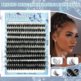 Fluffy Lash Clusters 10-24mm Extra Long Thick 200D Cluster Eyelash Extensions 200pcs Volume D Curl Wispy Individual Lashes Plant Fibres False Eyelashes DIY Lash Extension for Beginners, by FOINEMYED