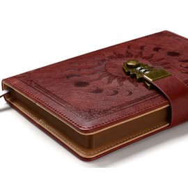 Diary with Lock for Women/Men, Secret Diary for Girls, A5 Notebook with Pen Set, Refillable Leather Journal, Writing Notebook, Size A5 (8.5 × 5.9 inches), Brown