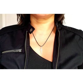 Strictly Gifts Ladies Sterling Silver Small Cross on 41-46cm Leatherette Cord Necklace