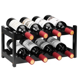 Wine Rack 8 Bottle 2-Tier Eco-Friendly Bamboo Wine Storage Easy-Assembly Space-Saving for Wine Lovers,Kitchen Wine Organizer for Countertop,Pantry, Home,Room Decor,Bar