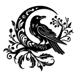 LIYOUYA Crow Moon Flower Metal Wall Decor - Nordic Gothic Style Room Decor Black Wall Art Home Decor for Living Room, Bathroom, Bedroom, Dining Room (Black)