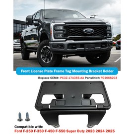 Front License Plate Frame for Ford F250 F350 F450 F550 Super Duty 2023 2024 2025 2026 NO Drill Front Bumper License Plate Holder Mounting Bracket Cover Replace # PC3Z-17A385-AA FO1068203
