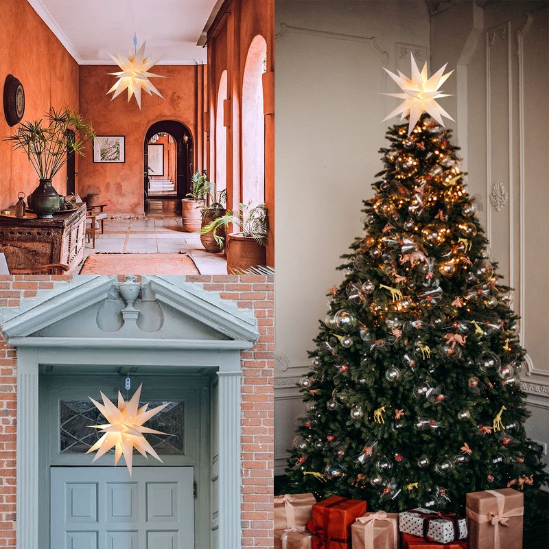 Moravian Star Tree Topper 12 Inches Lighted Star Pendant Light,