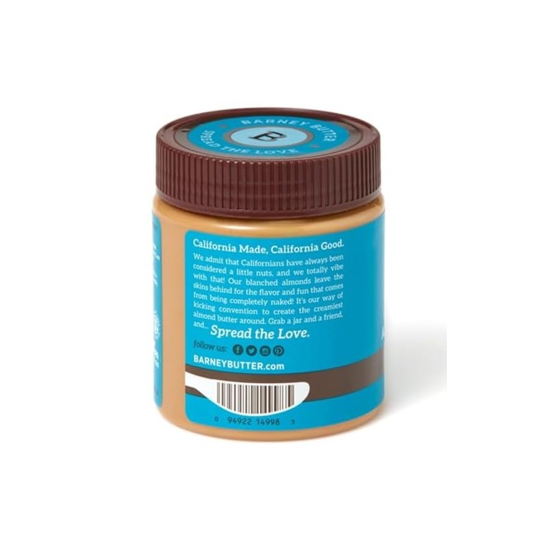 Barney Butter Almond Butter, Smooth, 10 Ounce Jar, Skin-Free Almonds,