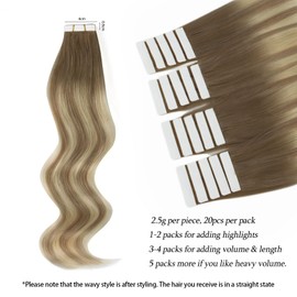 ABH AMAZINGBEAUTY HAIR Tape in Hair Extensions Human Hair Balayage Ash Brown to Blonde Mix With Light Blonde Silky Straight Tape in Natural Hair Extension #TP8-22-8 Seamless Tape in 50g 20pcs 16 Inch