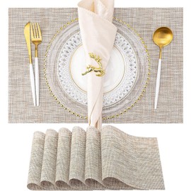 U Chef Juego de 6 Manteles Individuales para Mesa y Comedor, Lavables para Interiores y Exteriores, Manteles Antideslizantes para el Hogar, Restaurante, Cocina, Hotel, Cafetería (Beige)