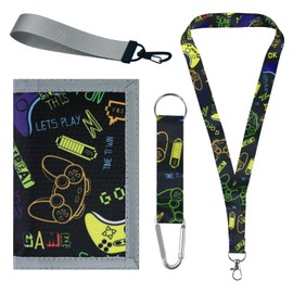 Kinderportmonee Jungen,Trifold Kindergeldbeutel Jungs mit Lanyard,Reißverschluss,Schlüsselanhänger und ID-Fenster,Canvas Geldbörse Kinder für Schule,Reisen und Geschenke（Schwarz）