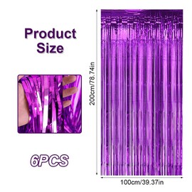 Pack of 6 Tinsel Curtain Purple, 1 m x 20 m Glitter Curtain, Glitter Curtain Decoration, Plastic Party Curtain, Tinsel Curtains for Background Decoration, Party Decoration, Birthday Decoration,