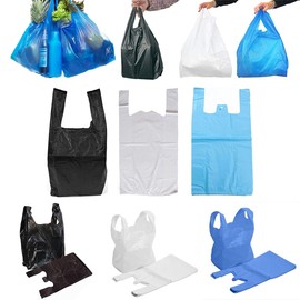 Carrier Bags  Plastic Carriers Heavy Duty Strong Plastic Blue White Vest Carrier Bags  Bags 18Mu (White (11x 17x 21"), 100)