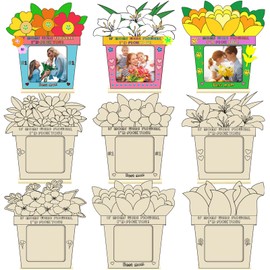 Yizeda 12 Sets Mother's Day Wood Picture Frame Craft for Kids - Color Your Own DIY Mothers Day Coloring Flower Picture Frame Gift for Mother's Day Gift Classroom Tabletop Home Decor