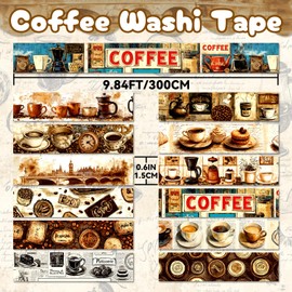 Juego de 12 rollos de cinta Washi, cinta decorativa clásico con temática de café, retro, color café, acuarela, para suministros de diario, diario basura, álbumes de recortes, planificador,