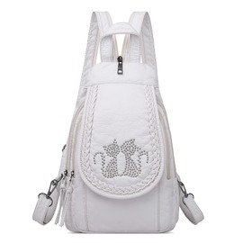 DIRRONA Women Backpacks Small Chest Bag Casual Shoulder Bags Anti Theft Women's Chest Bag Waterproof Handbag PU Leather Multifunction Work Travel Backpack White C
