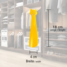 Lantelme Kinder Schuhlöffel auch für Baby | Farbe Gelb | Kindgerechter kleiner Schuhanzieher aus Kunststoff 18 x 4cm | Mit fröhlicher Figur | Made in Germany (Gelb)