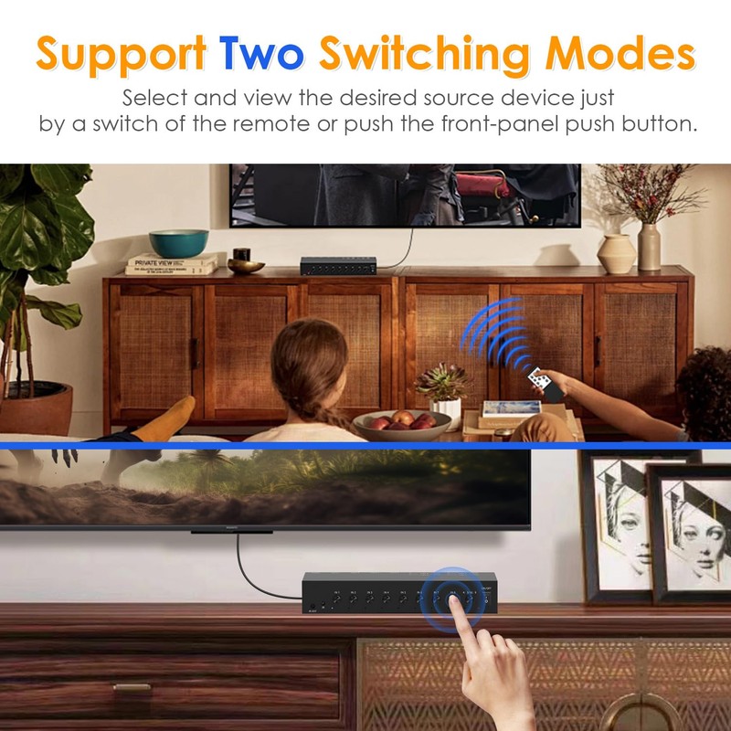 8-in-1 HDMI/AV Switch with Remote Control, 4K@60Hz 4:4:4, 4×HDMI &