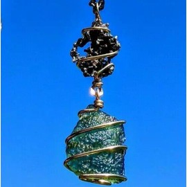 MOLDAVITE & METEORITE Pendant Real GOLD! Campo Del Cielo Space Tektite Jewelry