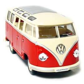 KINGSMART 1962 Volkswagen Classic Hippy Bus 7" 1:24Scale Red Die Cast Metal Model Toy Pull Back Action Car