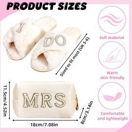 Chovbe Bride to Be Gift Set - White Satin Robe, I Do Slippers, MRS Cosmetic Bag, One Size, Ideal for Wedding, Hen Party, Bridal Shower
