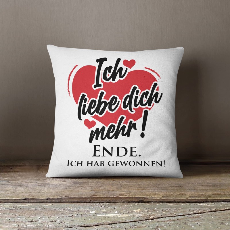 LIEBTASTISCH - Cushion with Saying "I Love You More" -