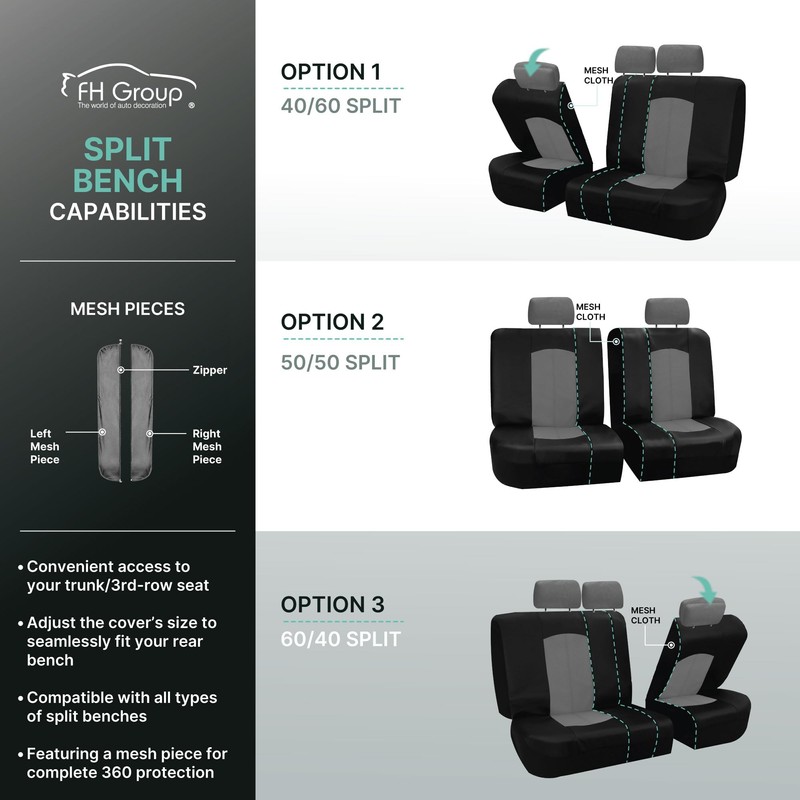 FH Group Car Seat Cover for Back Seat in Black