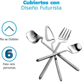 Bluelander Juego de Cubiertos, Acero Inoxidable, Diseño Futurista, Set 24 Piezas, Acabado Mate, Servicio para 6 Persona, Perfectos Todo Tipo de Evento (24 Piezas, Plata)