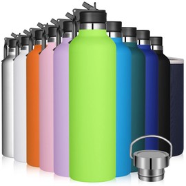 GeeRic Stainless Steel Water Bottle 1000 Liter Matte Metal Bottle+Bag+Straw Cap Double-Liner Vacuum Insulated 1L Water Bottle Hold 18H Hot/24 Cold Thermal Bottle for Camping,School,Sports Green