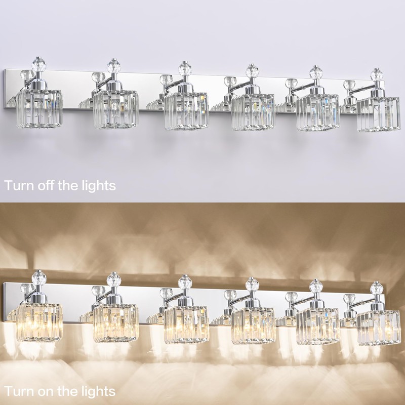 PRESDE 6-Light Crystal Bathroom Lights Fixtures Chrom Modern Wall Lighting