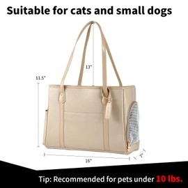 Monanller Stylish Dog Purse Carrier, Leather Pet Carrier Bag for Small Dogs Cats Puppy, Airline Approved Soft-Sided Carrier Ivory