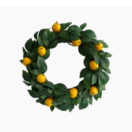 Mr.Bom Artificial Lemon Door Wreath 38cm Spring Summer Holiday Artificial Door Wreath for Home Inddor Outdoor Decoration（Lemon Leaves）