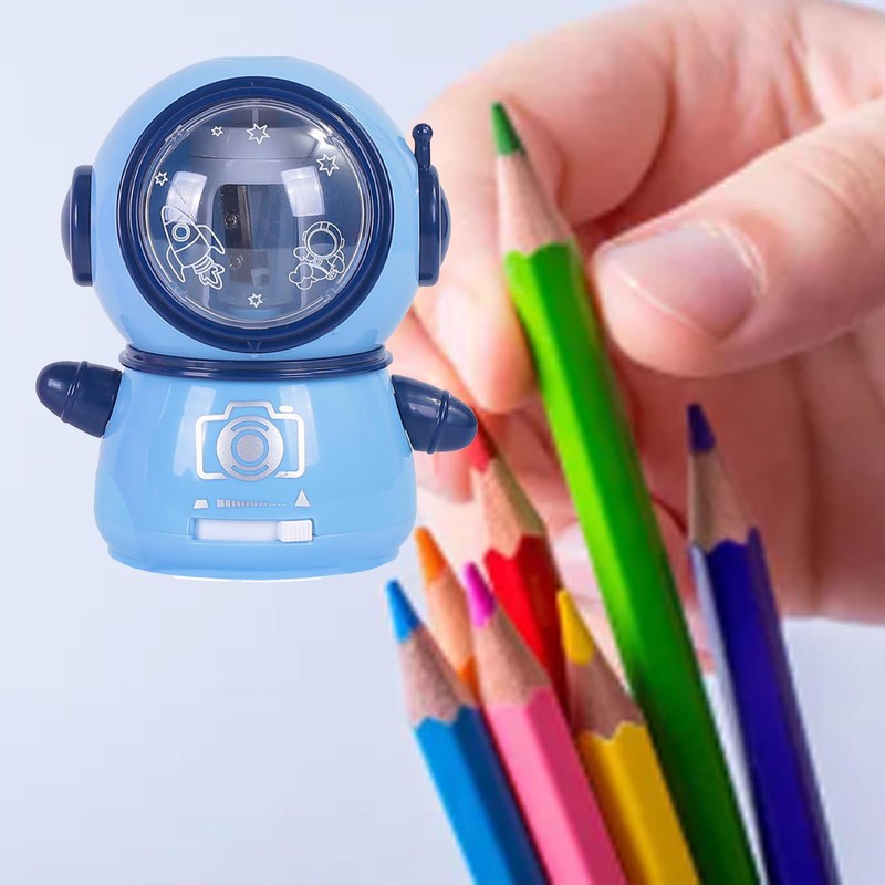 Spaceman Pencil Sharpeners Cartoon Cute Safe Flexible Electric Pencil Sharpener
