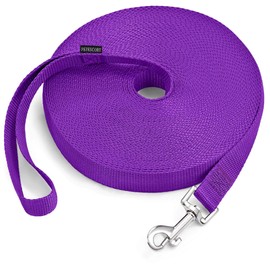 PETESCORT 15ft 20ft 30ft 50ft Long Lead-Training Leash/Long Line Dog Leash Great for Dog/Puppy Training,Play,Extra Long Dog Leash(20 Feet,Purpule)