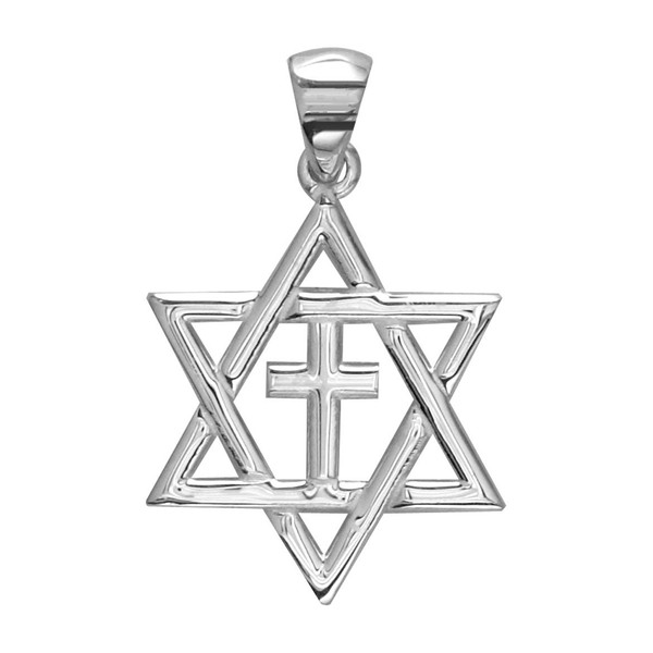 Small Messianic Star of David with Cross Charm in Sterling