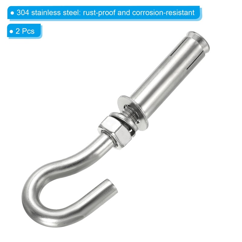 PATIKIL Expansion Hook M10 2 Pack 304 Stainless Steel Concrete