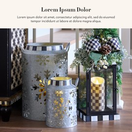 MACKENZIE-CHILDS Snowflake Galvanized Metal Lantern, Holiday Indoor or Outdoor Decorative Lantern, 15 Inches Tall, Large