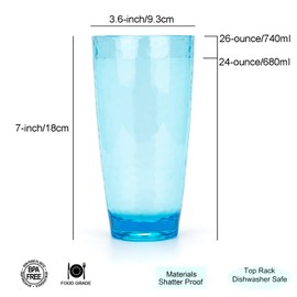 yongzhenlite Set of 6 26-Ounce Large Acrylic Glasses Plastic Tumbler/Drinking Cups,Hammered Style,BPA Free (Multi color)