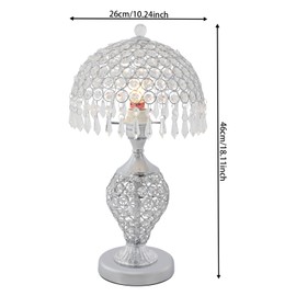 WUSILILU Crystal Table Lamp, E26 Modern Touch Bedside Desk Lamp Silver Luxury Decorative Nightstand Lamp for Bedroom Studies Living Rooms