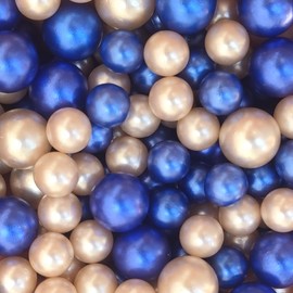 Cymtoo 140 Pieces Pearl for Vase Filler Beads 10/14mm Pearl Beads No Hole Pearls for Centerpieces Makeup Beads for Brushes Holder, Home Wedding Decor (Gold, Blue)