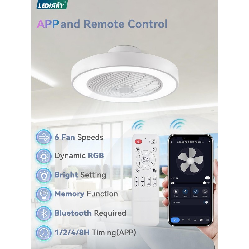 LEDIARY 20 Inch Low Profile Ceiling Fans with Lights, Led