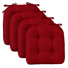 Wellsin Chair Cushions for Dining Chairs, Non-Slip Kitchen Chair Pads with Ties, Tufted Shredded Foam Kitchen Chair Cushions Set of 4, 15.5" X 15.5", Red