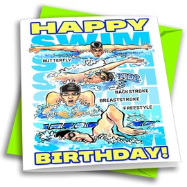 Play Strong SWIMMING Birthday Card 1-Pack (5x7) Swim Sports Birthday Cards Greeting Cards - Awesome for Swimmers, Coaches and Fans Birthdays, Gifts and Parties!
