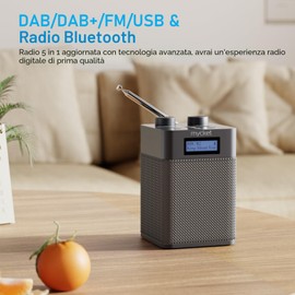 Mycket Dab/Dab+ Radio Digitale e FM, Radio Alimentata a Batteria Integrata da 2200 mAh, Ricaricabile Portatile DAB Radios con Bluetooth/U, 80 Stazioni Preimpostate, Ingresso Cuffie, LED Display