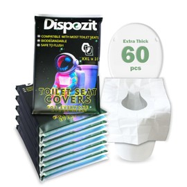 60 Pcs XXL disposable flushable toilet seat covers 100% Biodegradable for Travel Public Toilets for Adults and Toddlers & Kids | Compact Universal Toilet seat Cover | DISPOZIT